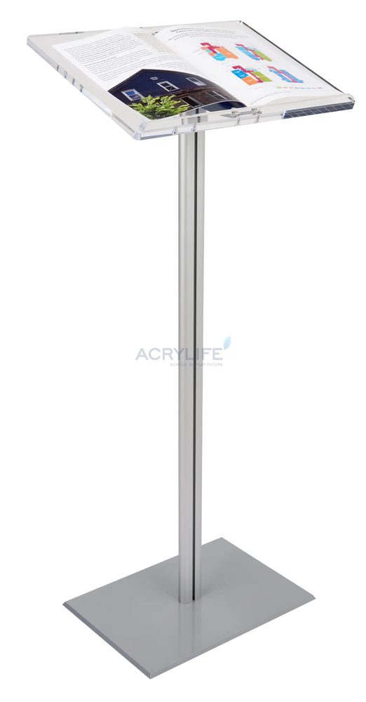 Bục phát biểu mica Acrylife cơ bản với trụ và đế nhôm bạc