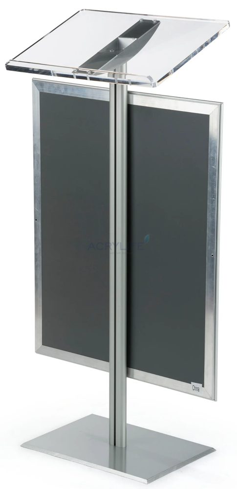 Bục phát biểu mica Acrylife bạc với khung poster và đế nhôm ảnh 2