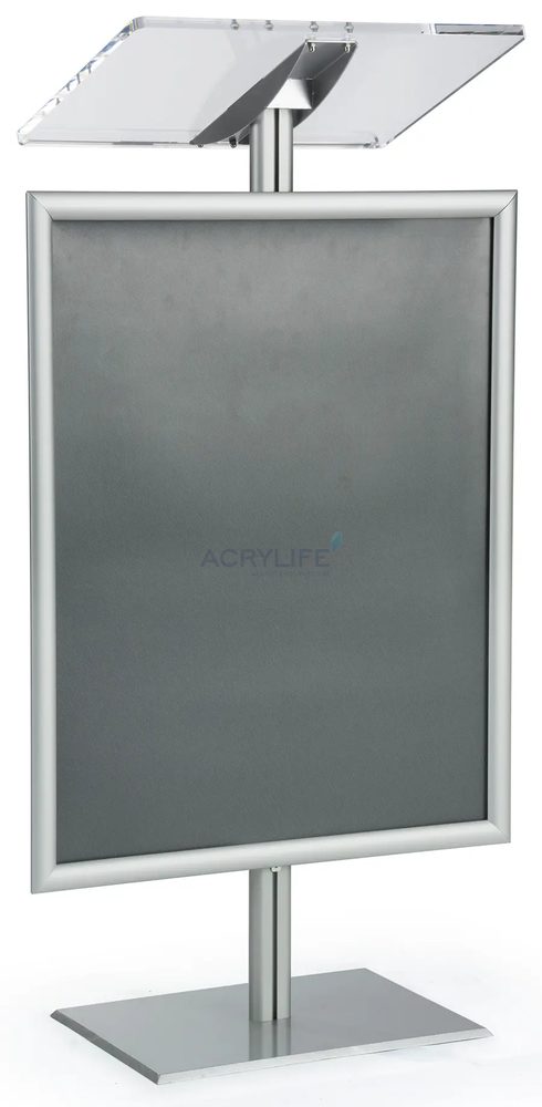 Bục phát biểu mica Acrylife bạc với khung poster và đế nhôm ảnh 3