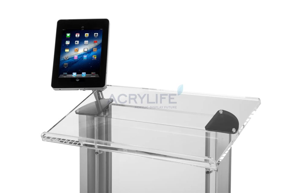 Bục phát biểu mica Acrylife trong suốt – kẹp giữ iPad, khung bạc ảnh 3