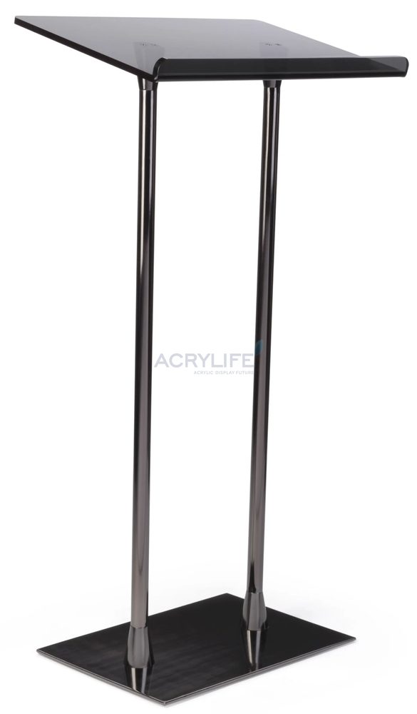 Bục phát biểu mica Acrylife trụ thép, mặt đọc màu xám khói ảnh 2