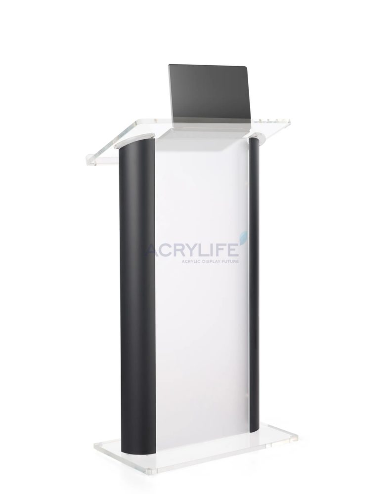 Bục phát biểu mica Acrylife đen – mặt trước mica mờ