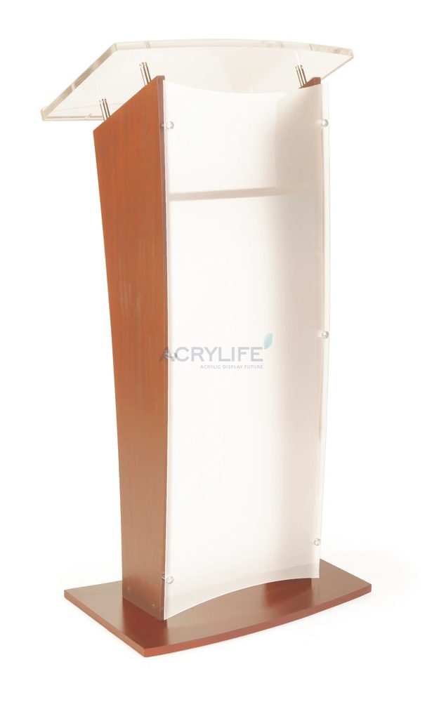 Bục phát biểu mica Acrylife gỗ – mặt trước mica mờ &amp; mặt đọc rộng