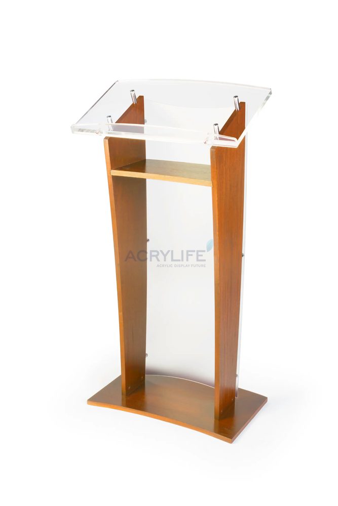 Bục phát biểu mica Acrylife gỗ – mặt trước mica mờ &amp; mặt đọc rộng ảnh 2